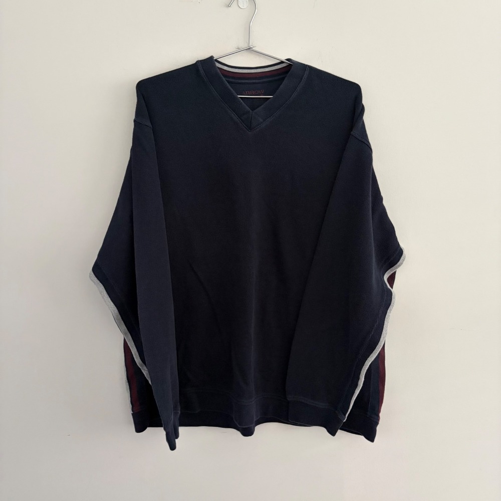 Arrow 1851 Mens Navy Blue V-Neck Long Sleeve Ribbed Pullover Sweater